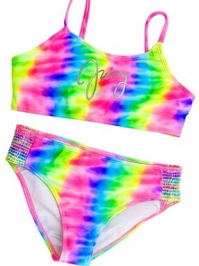 Juicy Couture Neon Rainbow Tie-Dye Bikini Set Pink Green, Blue Girls Size 12